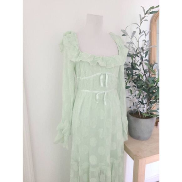 Free People Yara Maxi Dress Women's Size Small Mint Green Puff Sleeve Tiered - Picture 6 of 9